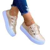 2025 Four-Season Leisure Single Shoes Large-Size Thick-Soled Round Head Front With Solid Color Small White Shoes HZ0115