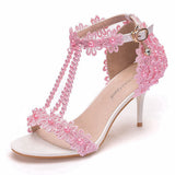 7 Cm Light Mouth With Sandals Fine Heel Sandals White Lace Wedding Shoes Famous Wind High Heel Sandals HZ0115