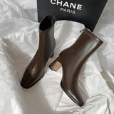 Brown Short Boots Women High And Autumn And Winter New Plus Velvet Coarse And French Small Ankle Boots After Zipper Elastic Head Thin Boots HZ0115