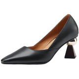 Coarse Heel Single Shoes Women 2025 New Spring Design Sense Niche Temperament And Shallow Tip Soft Leather High Heels HZ0115