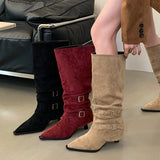 Tuff-Faced Pointed Folding Pile Boots Women 2025 Autumn And Winter New Detachable Two-Dable And Long Boots High And Short Boots HZ0115