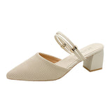 Sharp Head With Coarse Heel Cool Slippers Half-Dragging Sandals Women's Summer 2025 New Breathable Cloth Wear HZ0115
