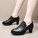 Sharp-Headed Coarse Waterproof Table Deep Mouth Single Shoes Women's Spring And Autumn Dress Work Shoes Side Zipper Fashion Singles High Heels HZ0115