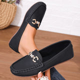 Flat-Bottomed Casual Single-Shoe Lef Shoes Light-Mouthed Bean Shoes Women's 2025 New Fashion Metal Chain Large-Size Mother Shoes HZ0115