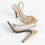Women's Side-Packed Glass Glue PVC Round Head Fine High Heel Sandals Apricot High Heels HZ0115