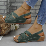 2025 Summer New Slope With Magic Sticky Fish Mouth Roman Sandals Women Large-Size Thick-Soled Sandals Women HZ0115