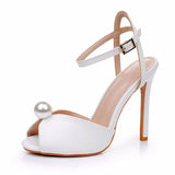 8 Cm Ultra-Fine High-Heeled Fish Mouth Sandals Hollow Light Mouth Buckle With Large-Size Round-Head High-Heeled Shoes Pearl Wedding Shoes HZ0115