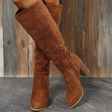 2025 New Large-Size Female Boots Coarse And Velvet Over The Knee Brown Round Head Long-Sleeve Boots HZ0115