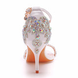 7 Cm Temperament Word With Light Mouth Fine Sandals White Color Diamond Wedding Shoes Fine Heel Fish Mouth Summer Sandals Woman HZ0115