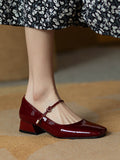 2025 Spring Red Patent Leather Side Head Shallow Mouth Thick Low Heel French Retro Word With Mary Jane Singles Shoes HZ0115