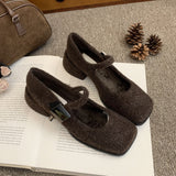 Grey Mary Jane Hairy Shoes Women's Winter Wearing New French Vintage Vintage Coarse Heel Women's Tuff High Heels HZ0115