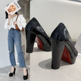 In The Spring Of 2025, The New Round-Headed Patent Leather Women's Shoes Are Thick And High Heel High Heels, And The Daily Dress Of Single Shoes In The Workplace. HZ0115
