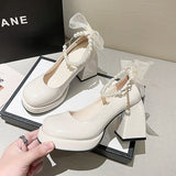 French Women's Shoes Thick-Soled Mary Treasure Shoes Women 2025 New Thick High Heel Gentle Sweet Pearl Word With Single Shoes HZ0115