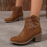 Embroidery Short Boots Women 2025 Autumn New Round Head Thick And Large Size Side Zipper Martin Boots HZ0115