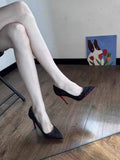 Black Red-Soled High Heels Women's Fine Heel 2025 Autumn/Winter Autumn And Winter New Sequin Crystal Wedding Shoes At The Tip Of Professional Sexy Single Shoes HZ0115