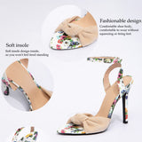 Women's Round Head Print Knots With Fine High-Heeled Sandals Women's Shoes Party High Heels HZ0115