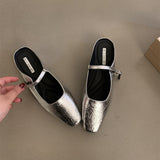 Designing Silver Mary Jane Half-Slipper Wearing French Single Shoes Silver Shoes Spring And Summer Coarse Heels Women's Shoes HZ0115