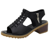 2025 Summer New Women's Shoes Korean Version Of Coarse Sandals Side Zipper Leisure Slope And Solid Color Coarse Large-Size Sandals Women HZ0115