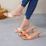 High-Heeled Cool Slippers Women 2025 Summer New Large Square Head And One-Word Drag Women's Fish Mouth Slippers HZ0115
