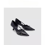 High-Heeled Women's 2025 Spring New Multi-Buckle Women's Shoes Fashionable Temperament Pointed Kitten Heel Single Shoes HZ0115
