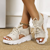 Large-Size Sports Sandals Women 2025 Summer New Thick-Soled Flying Soft Base Leisure Flat Bottom Hollow Fish Mouth Beach Sandals HZ0115