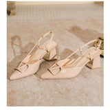 Pearl Mary Jane Single Shoe Woman 2025 New Coarse Heel Head Buckle French High Heels In The Heel Patent Leather HZ0115