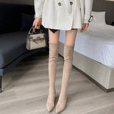 Long-Heeling Boots Women's Elastic Boots Tips High With Boots Children Over The Knee Velvet High Boots Kaqi Color HZ0115