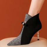 Cummit Temperament Fashion Boots 2025 Winter New Short Boots Female Sharp Sexy Water Drill Fine High Single Boots Spring And Autumn HZ0115