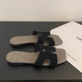 Slippers Women Wear Summer New Korean Cool Drag Soft Flat Bottom One-Word Drag Seaside Beach Shoes HZ0115