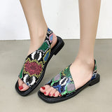 Leopard Sandals Women 2025 Summer New Large-Size Fish Mouth Side Empty Fashion Thick Heel Low-Heeled Sandals Tide HZ0115