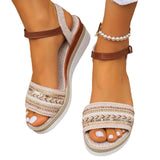 Grass-Drilled Flash Slope And Thick-Soled Sandals 2025 Summer New Simple And Comfortable Fashion Buckle High Heels HZ0115