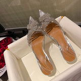Push! Leg Length! Net Red Transparent Water Drill Tip Muller Shoes Wearing High Heel Half Slippers Women's Bag Head Sandals HZ0115