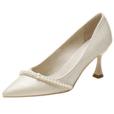 White Pearl High Heels Female Fine Heel Students Presided Ceremonial Pointed Single Shoes French Bridesmaid Shoes Red Wedding Shoes HZ0115
