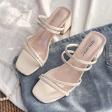 Black Fine Sandals Women 2025 New Medium Heds Of Cool Slippers Women Wear Coarse Heel With Women's Shoes Korean Version Of The Square Head HZ0115