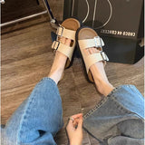 Beach Bucken Cool Slippers Women Summer Wear Double Belt Buckle Soft Bottom Thick Bottom Leisure Cold Drag HZ0115