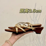 Old Morning Feeling Two Wear!Retro Velvet Face Tip Chuckle One Word With Slopes And Sandals Women Summer Dew Toe Cool Drag HZ0115