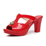 Painted Fish Mouth Cool Slippers Women's Summer Waterproof Table Thick Bottom Thick Heel Hollow Fitting Room Shoes Drag Large Size Outside Wearing A Word Drag HZ0115
