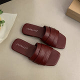 Korean Folded Soft Leather Slippers Women Wear Summer Soft Flat Bottom Beach Beach Shoes Fairy Wind Cool Drag HZ0115