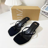 ZA Home 2025 New Square Head Thin Heel Jacket Person-Worded Sandals Female Kitten And Muller Shoes Single Shoes HZ0115