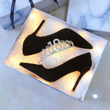 Large-Size High-Heeled Shoes Women Fat Feet Wide 41 To 43 Professional Commuter Non-Tired Footwork Shoes Velvet Black Fine Heel Single Shoes HZ0115