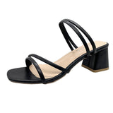 Black Fine Sandals Women 2025 New Medium Heds Of Cool Slippers Women Wear Coarse Heel With Women's Shoes Korean Version Of The Square Head HZ0115