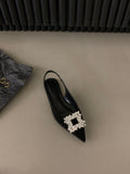 French Flat-Bottomed Black-Headed Sandals Fairy Shoes 2025 New Spring And Summer Pointed Drill Temperament Single Shoes HZ0115