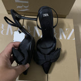 ZAJ 2025 Summer New Women's Shoes Heel Bow Decorated High Heel Shoes Behind The White Fairy Sandals HZ0115