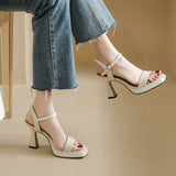 2025 Summer Thick-Soled Women's Shoes With Fashion Square High Heels Coarse Heel Waterproof Table Barbie Powder Sandals 9Cm HZ0115