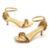 A Shallow Word With A Golden Diamond High-Heeled Sandals Fine Heel With A Buckle Ball Ball Shoes HZ0115