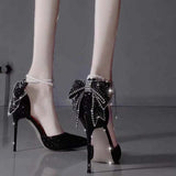 Black High Heels Female Student 18-Year-Old Adult Butterfly Crystal Wedding Shoes 2025 New Evening Dress Fine Heel Single Shoes HZ0115