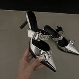 2025 Summer ~ Pointed Belt Buckle Thin Belt Buckle Single Shoes Silver Back High Heel Sandals HZ0115