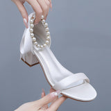 5 Cm Thick Heel Sandals Shallow Mouth With Sandals Champagne Satin Cloth Bride White Sandals Women Wedding Sandals HZ0115