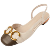 Ins Show Temperament! Metal Buckle Small Fragrant Wind Bag Head Sandals Women Flat Bottom French Retro Color After Empty Single Shoe Tide HZ0115