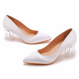 Crystal Square Transparent Heel Pointed Shoes Dance Party Bridal Dress Shoes Silk Silk Dress Dress Long Dress Shoes HZ0115